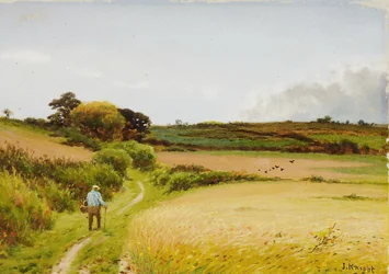 Landschaft mit altem Mann, der einen Korb trägt, 1886